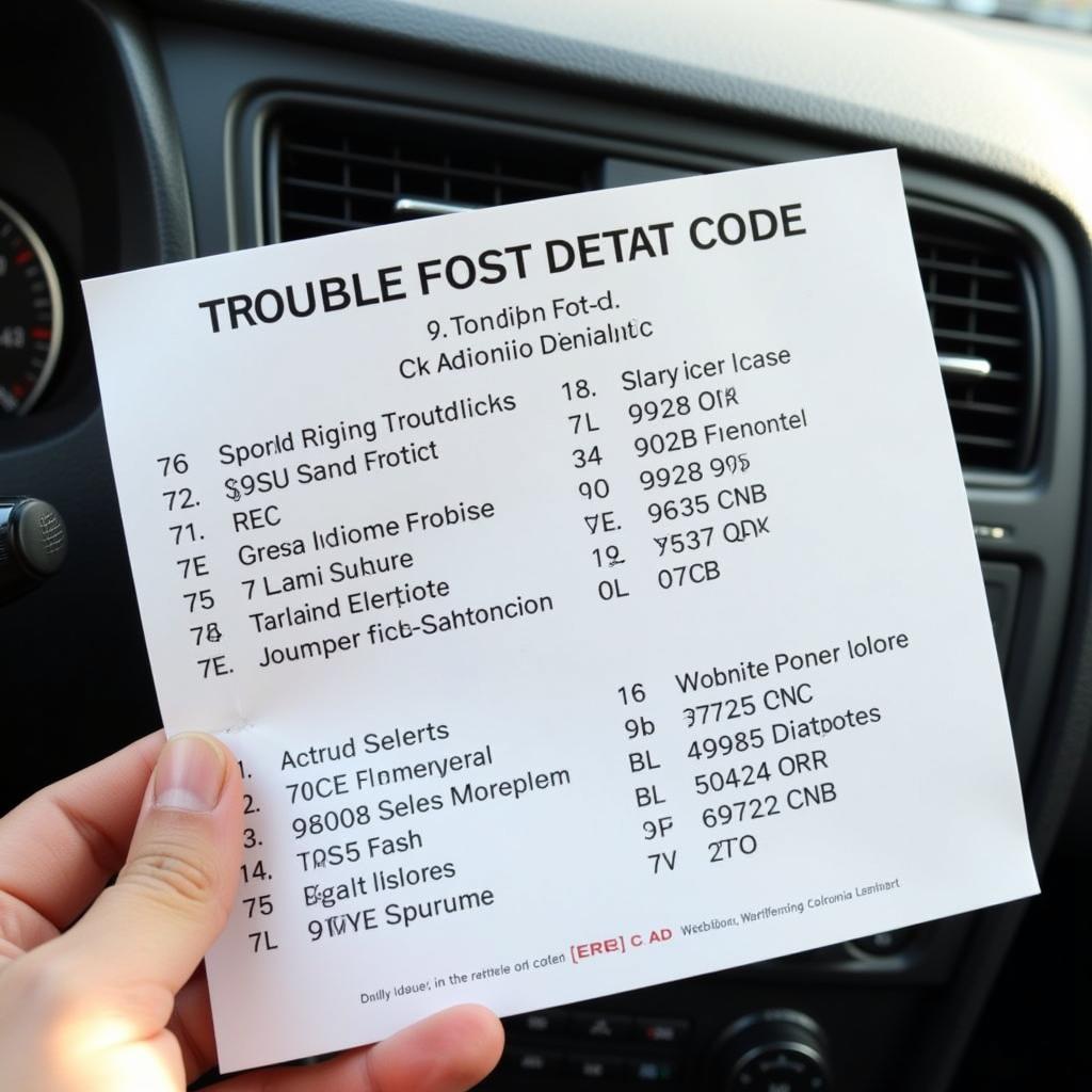 Car Diagnostic Codes Printout