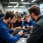 Students participating in a car diagnostic course