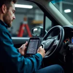 Car diagnostic equipment being used on a vehicle in Ashford