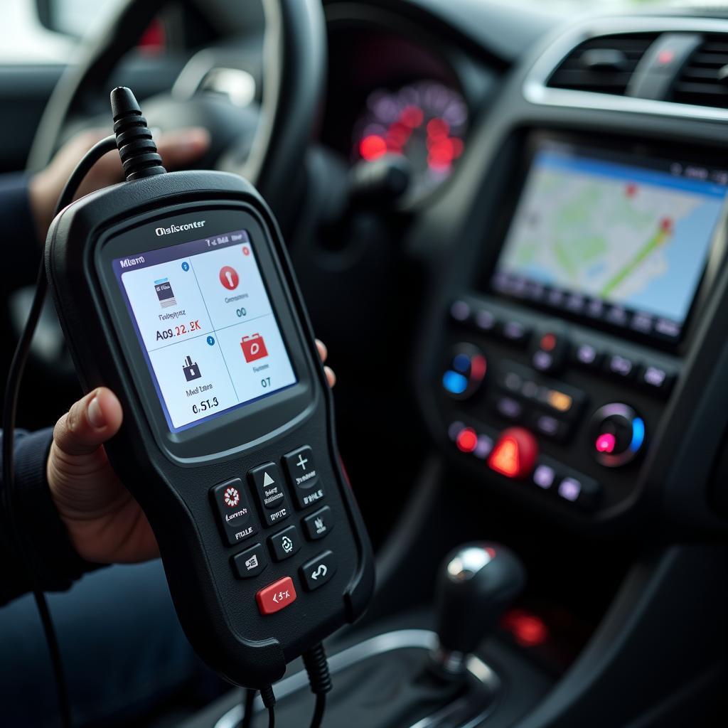 Car diagnostic equipment connected to a vehicle