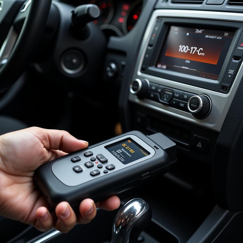 Car diagnostic equipment plugged into a car's onboard computer system