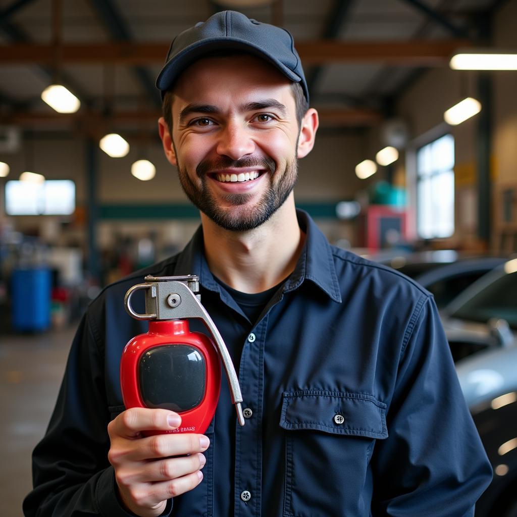 Car Diagnostic Grenade Meme: A mechanic holding a grenade-shaped diagnostic tool.