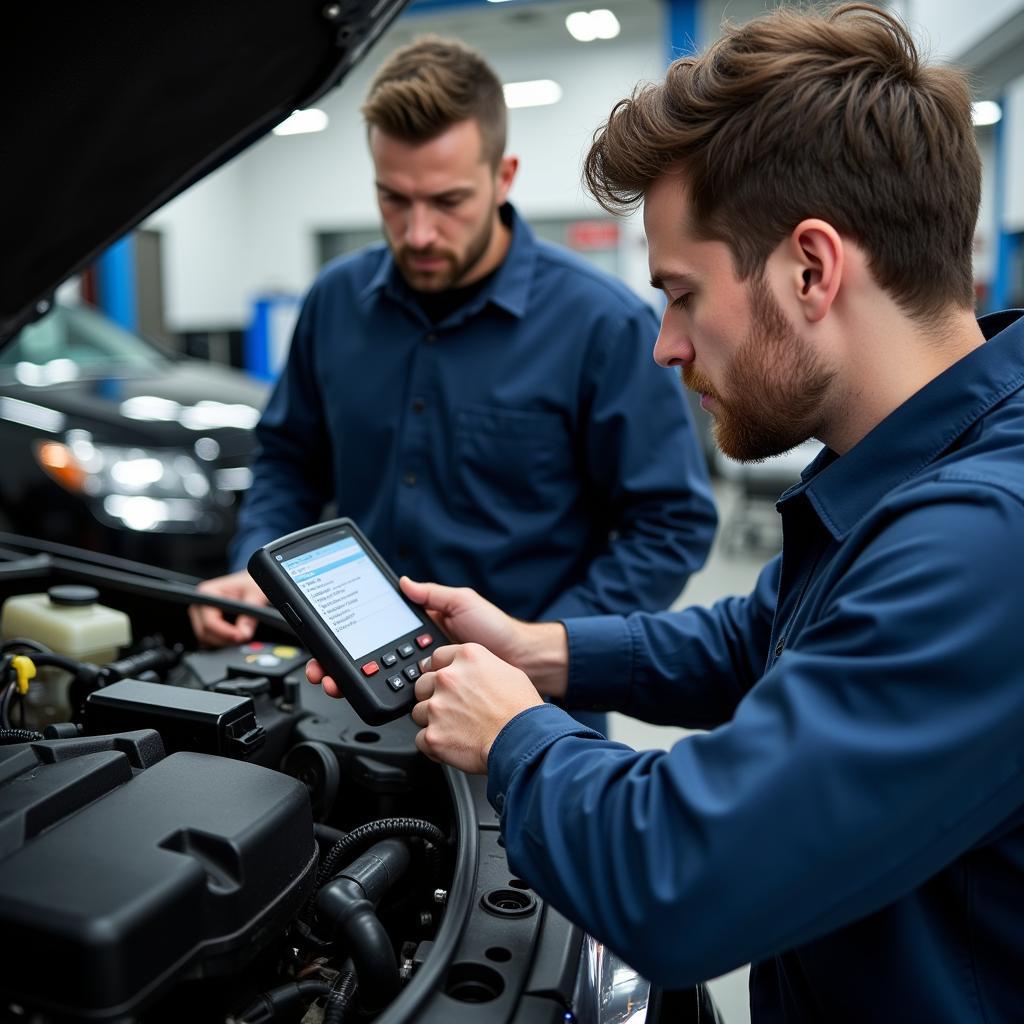 Technician Using a Diagnostic Scanner on a Car