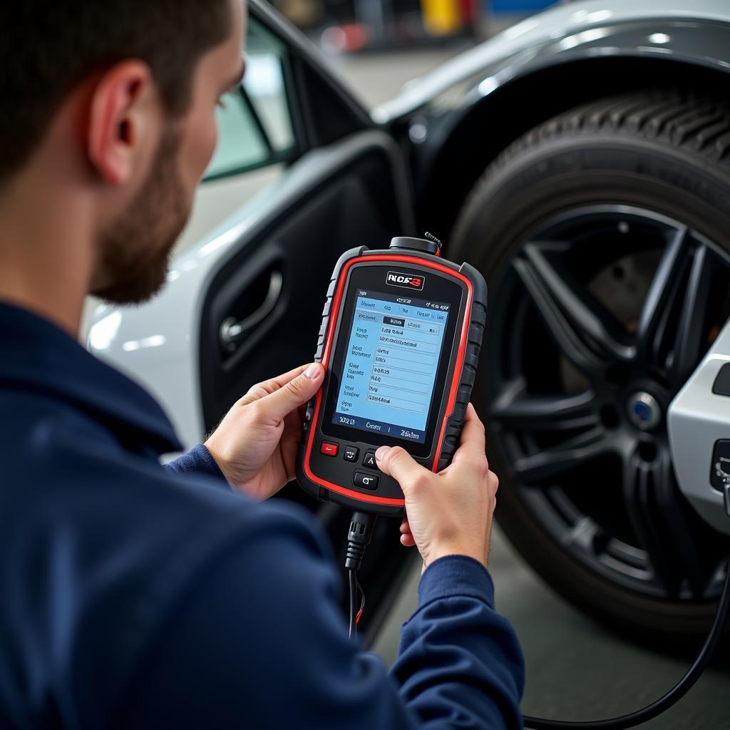 Mechanic Using Car Diagnostic Machine