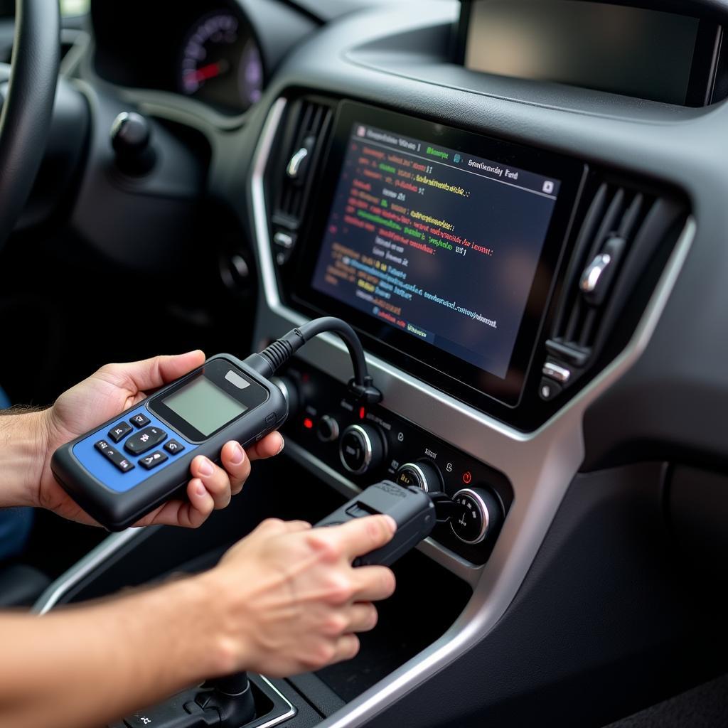 Mechanic performing a car diagnostic