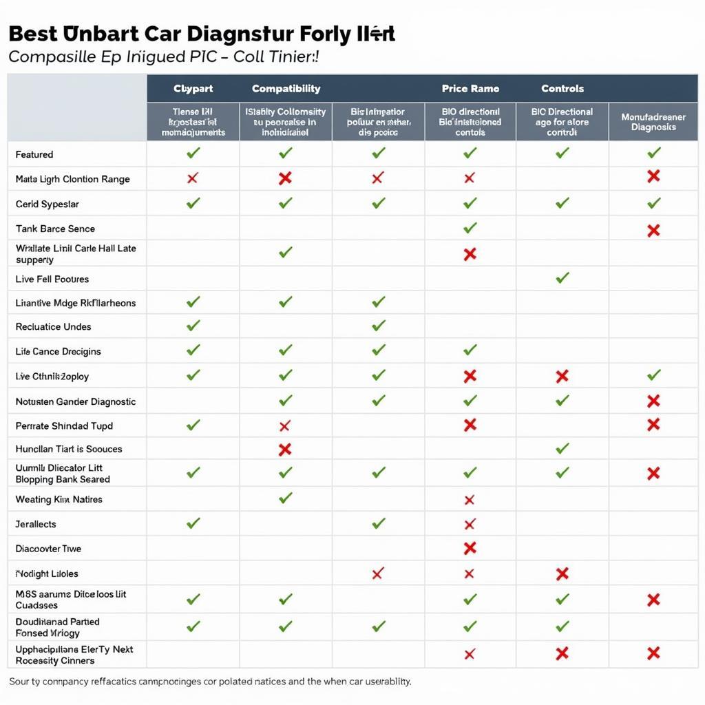 Car Diagnostic Kit Comparison Chart