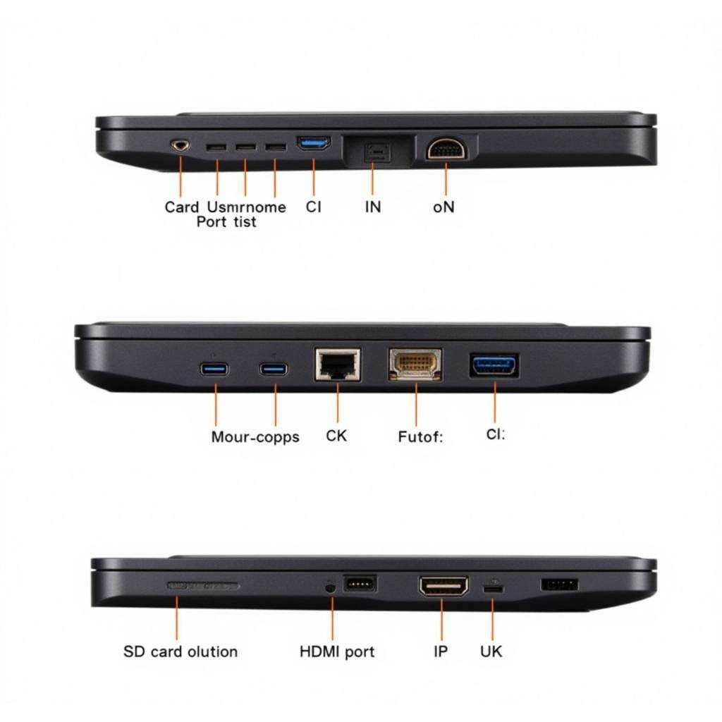 Close-up view of car diagnostic laptop ports