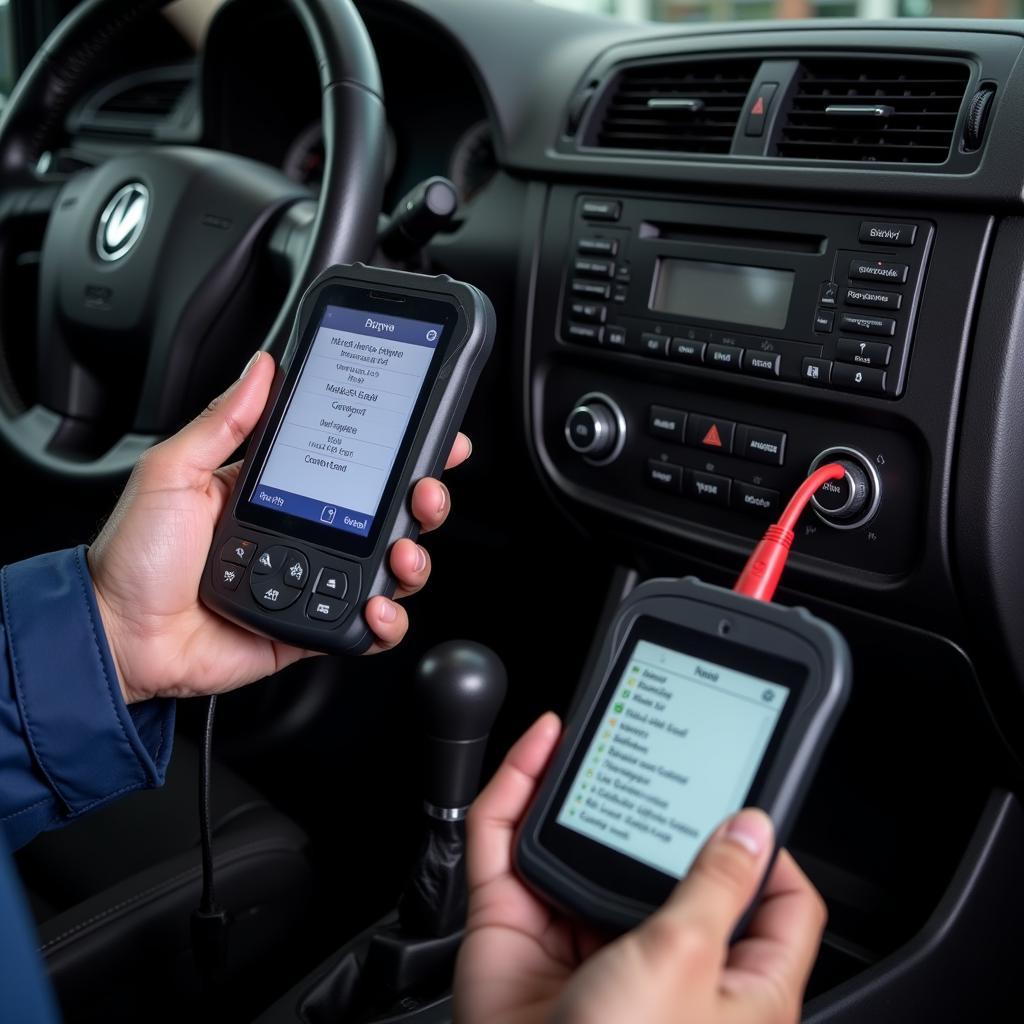 Car Diagnostic Machine Connected to a Vehicle