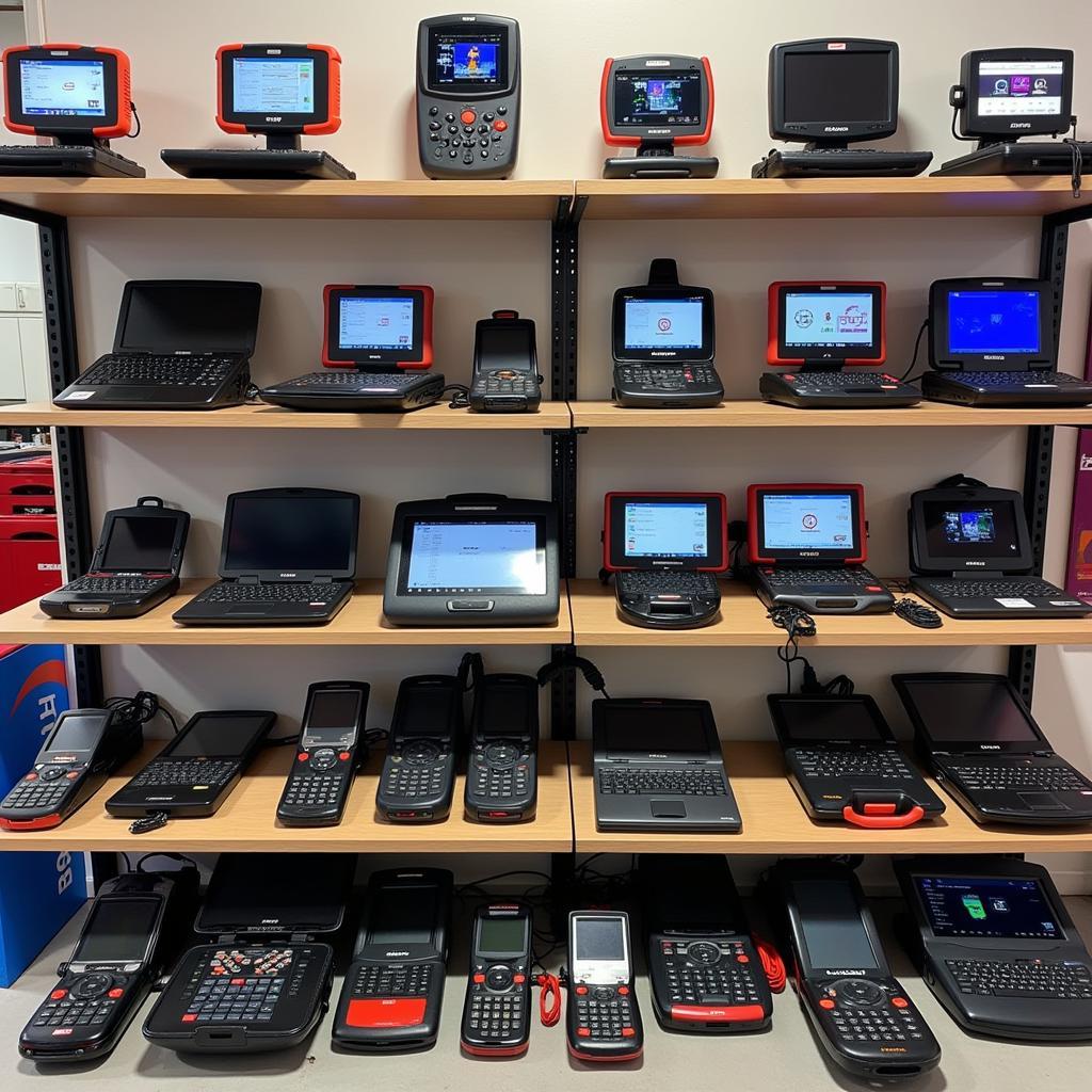 Display of various car diagnostic machines available for purchase in South Africa