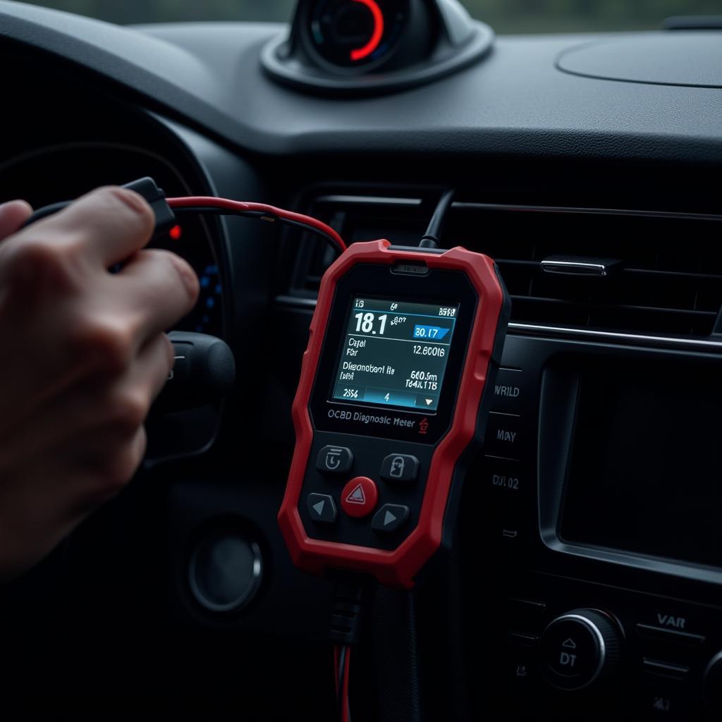 Car Diagnostic Meter Connected to OBD Port