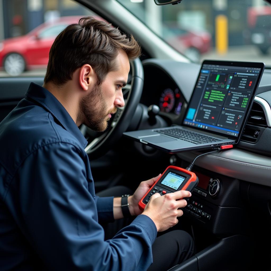 Skilled Technician Performing Car Diagnostics