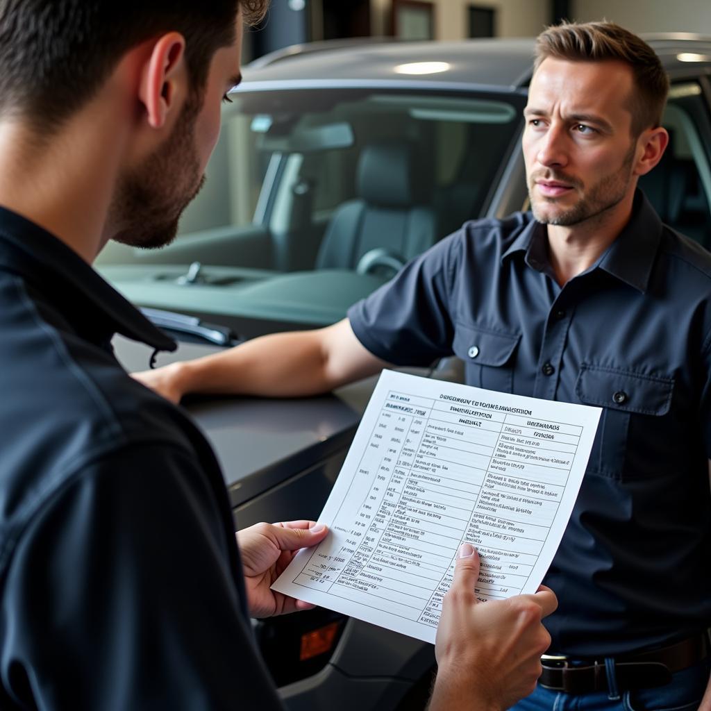 Mechanic explaining a car diagnostic report