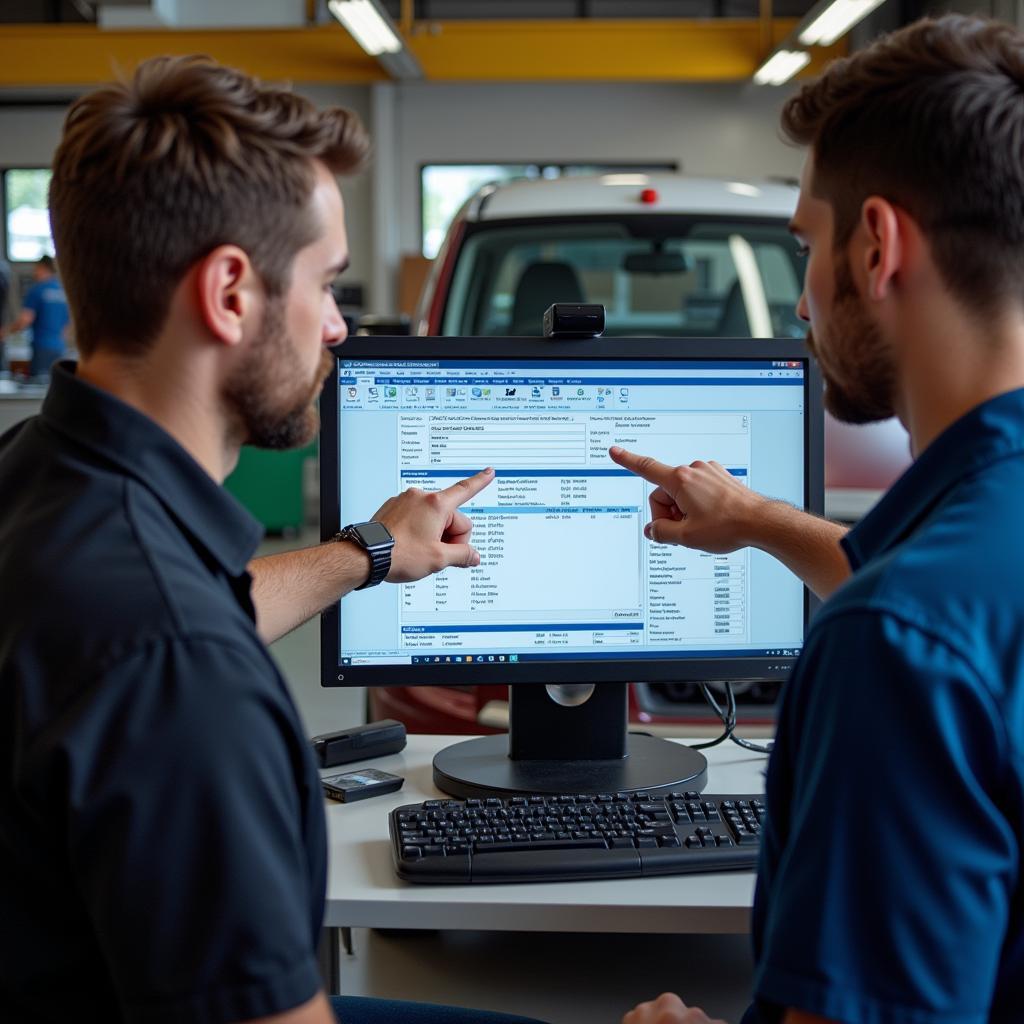 Mechanic explaining diagnostic report