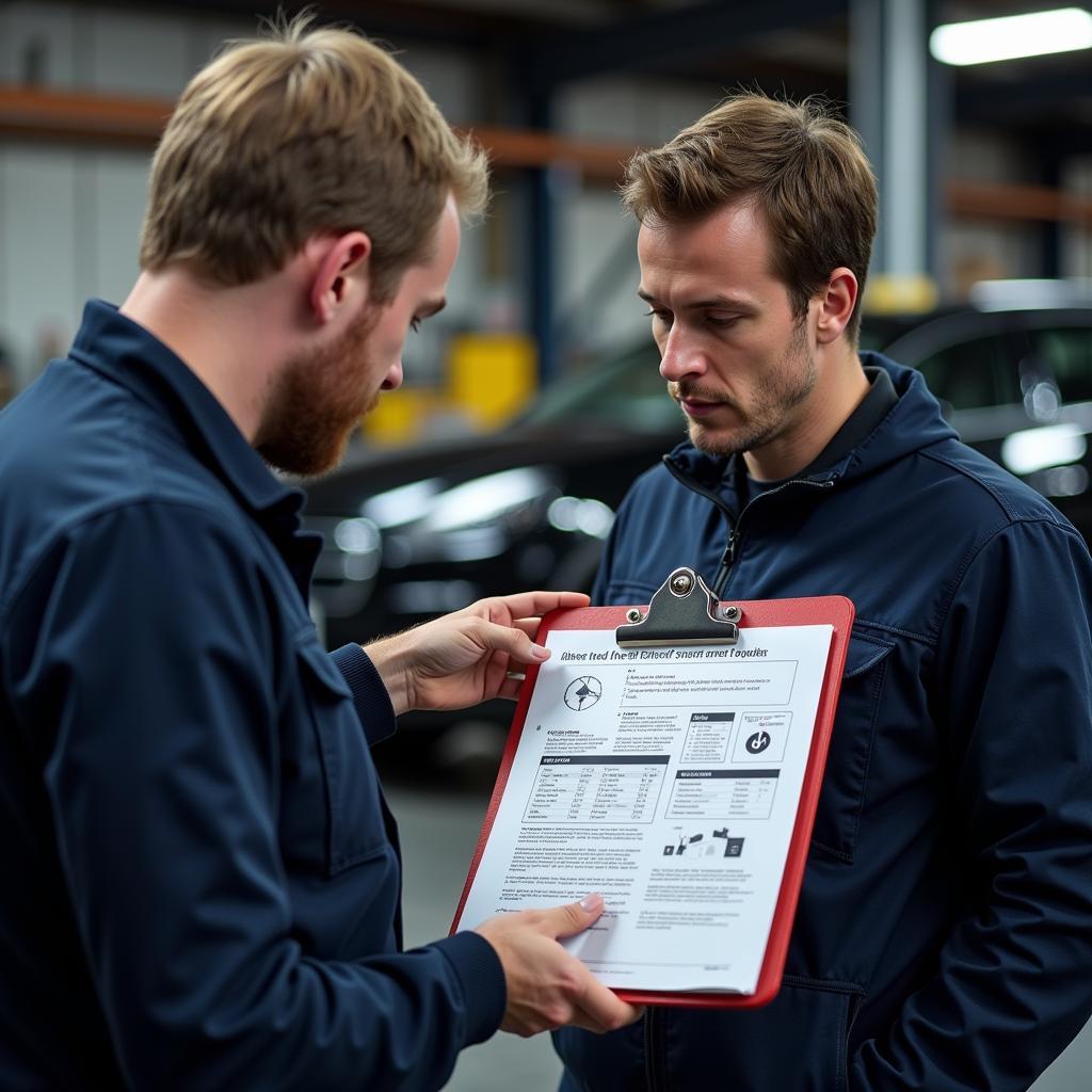 Mechanic Discussing Car Diagnostic Report