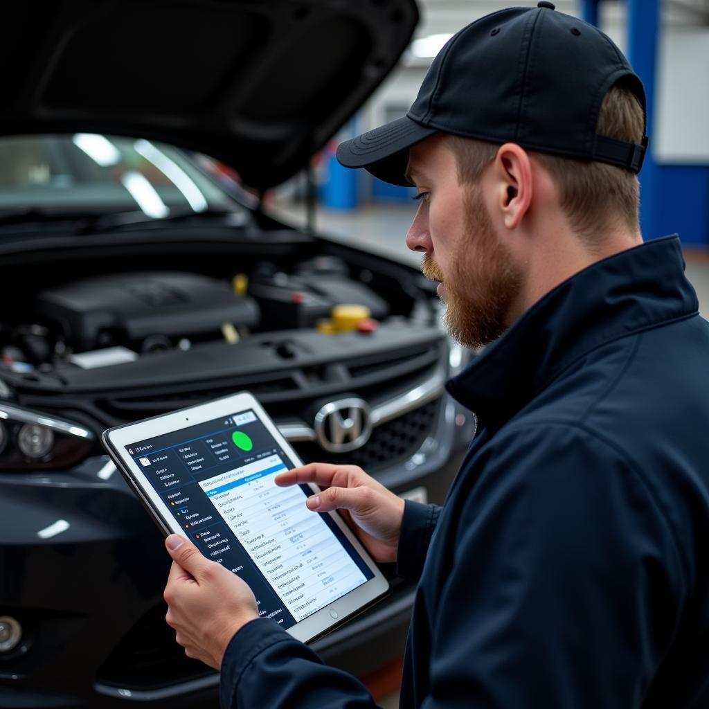 Mechanic Analyzing Car Diagnostic Report in Cookstown