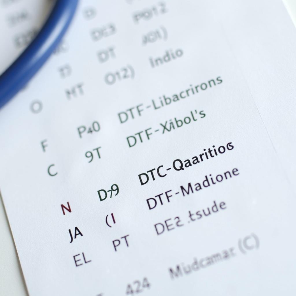 A close-up image of a car diagnostic report, highlighting a section with DTC codes