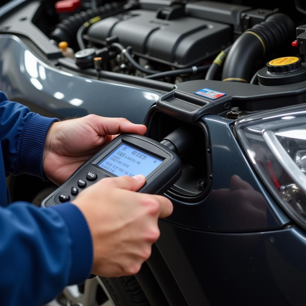 Mechanic using a scan tool for car diagnostic