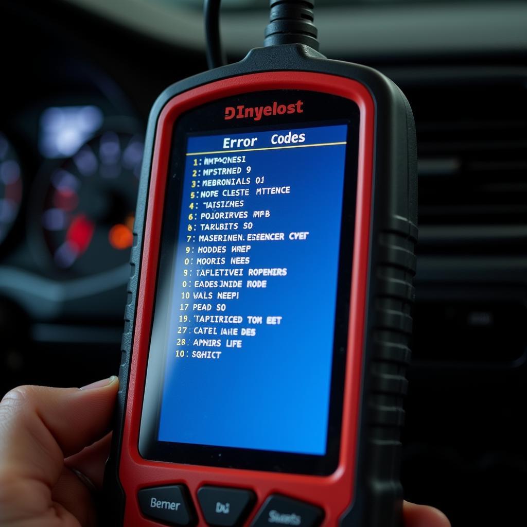 Car diagnostic scan tool displaying error codes