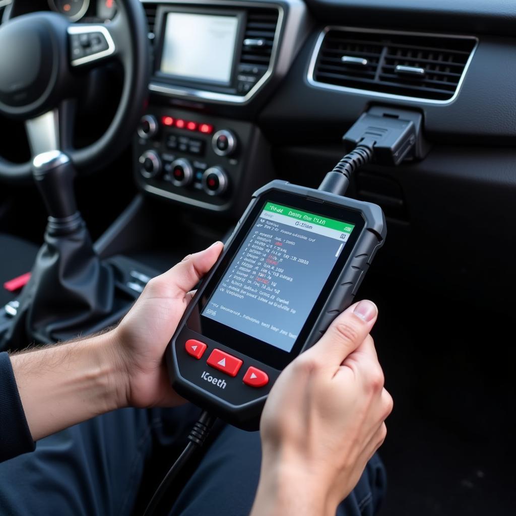 Mechanic using a car diagnostic scan tool