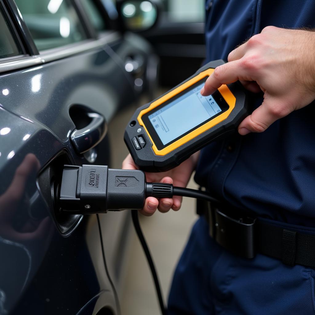 Mechanic Using a Car Diagnostic Scan Tool