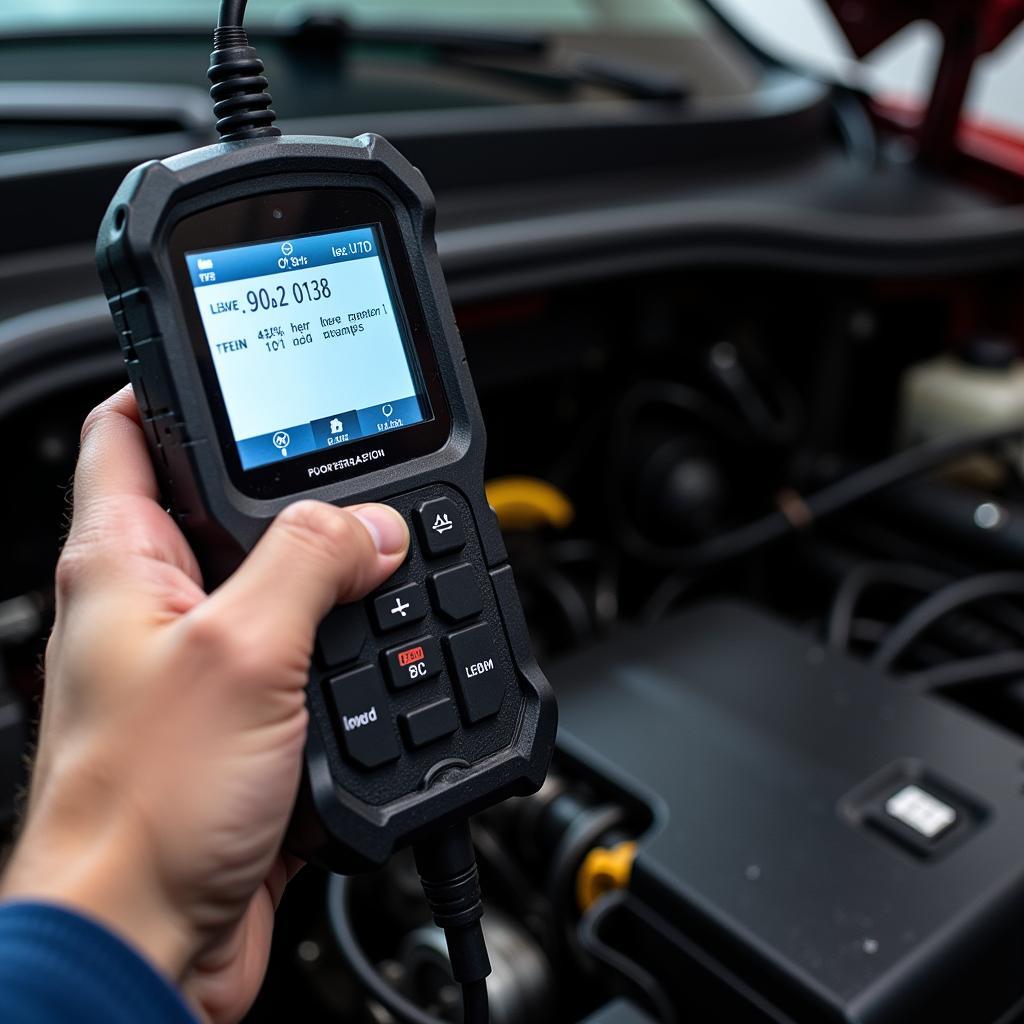 Mechanic using a car diagnostic scan tool