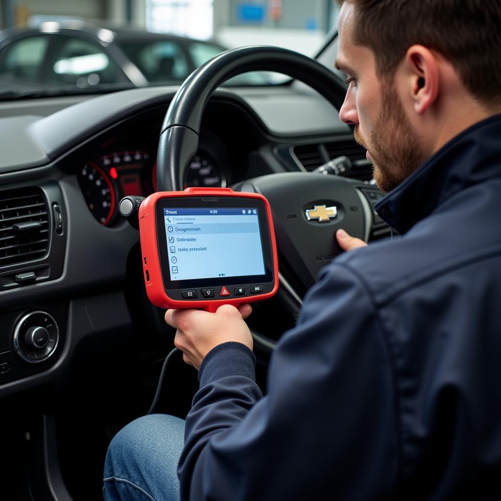 Car diagnostic scan tool in use at a Leeds garage