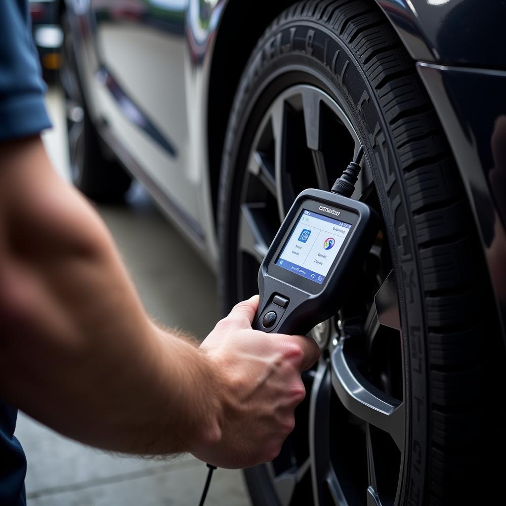 Mechanic Connecting Car Diagnostic Scanner