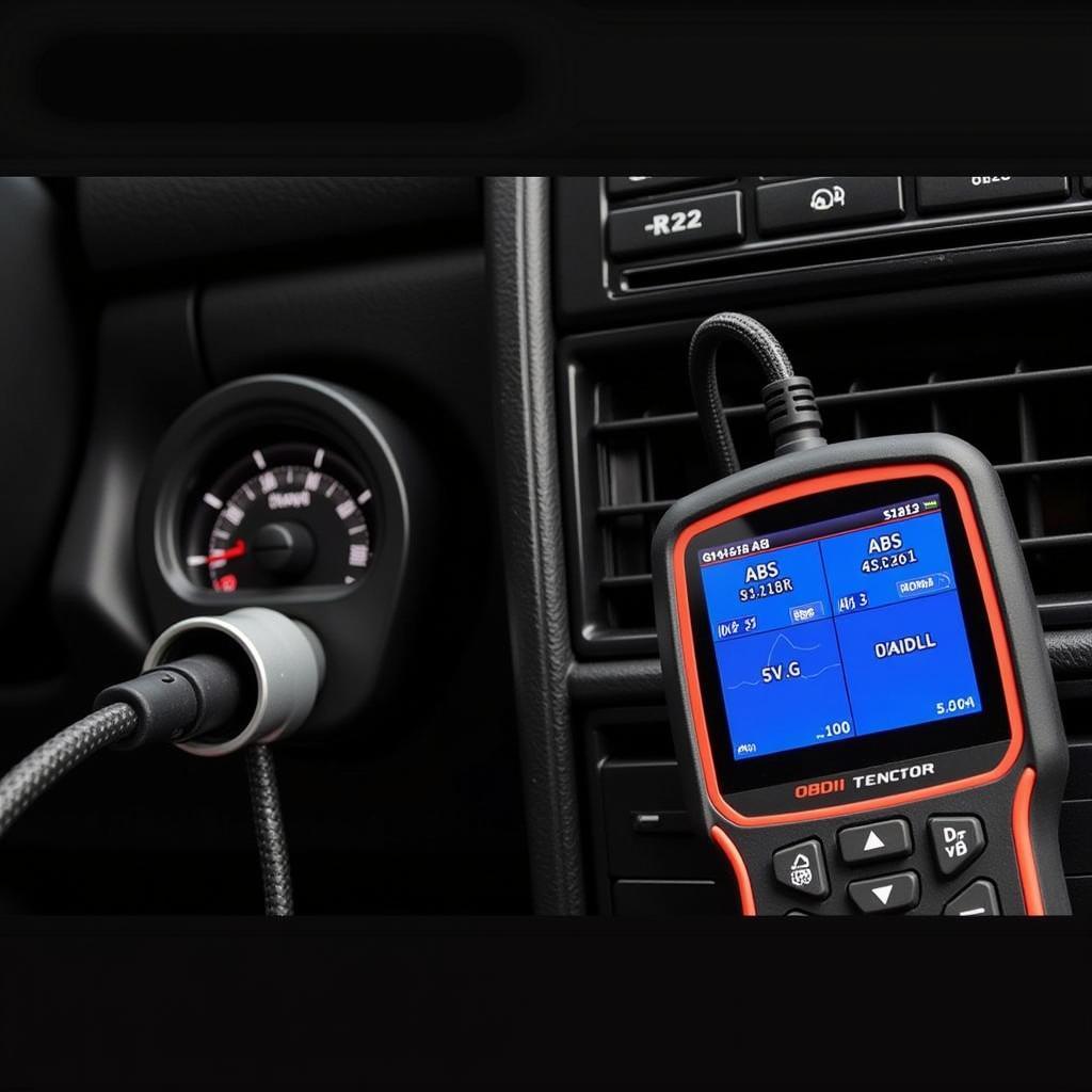 Car Diagnostic Scanner with ABS Connected to a Car's Dashboard