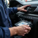 Mechanic Connecting a Car Diagnostic Scanner