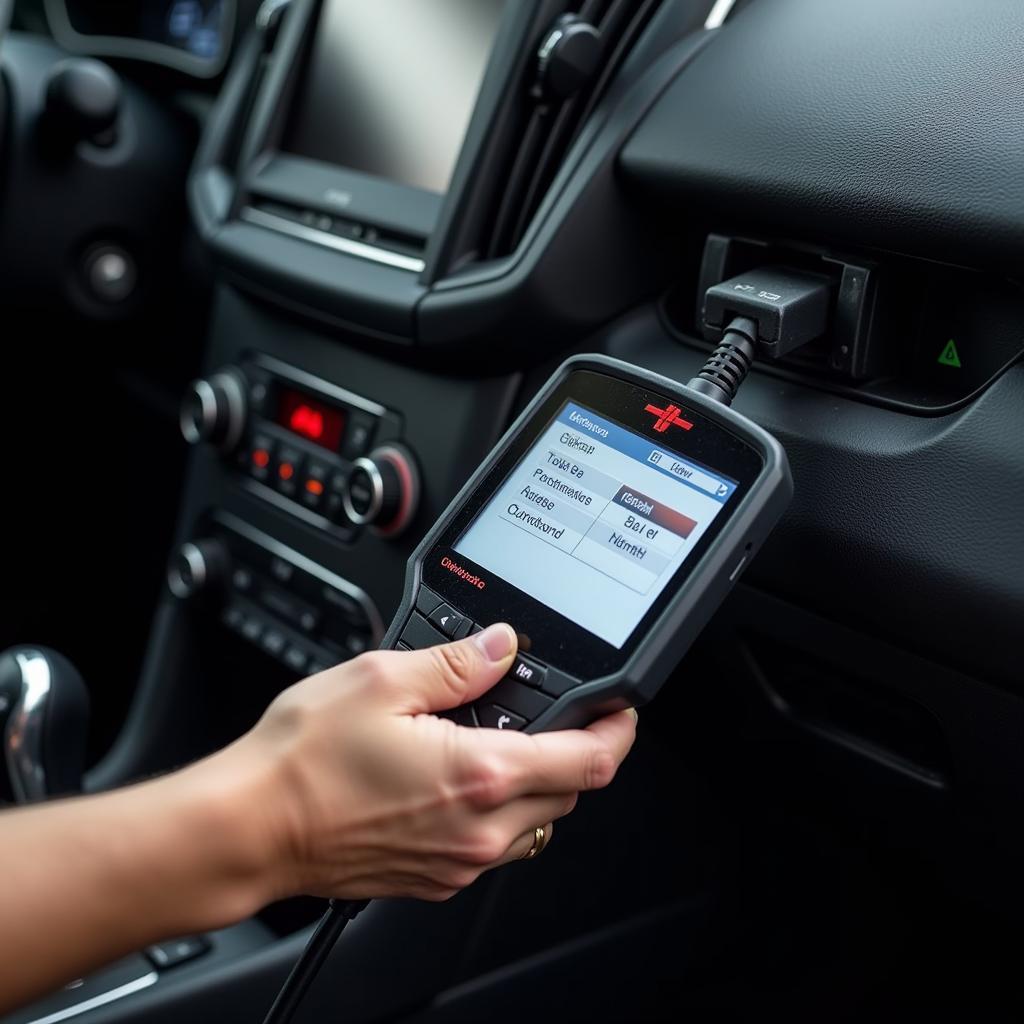 Car Diagnostic Scanner Connected to a Vehicle's OBD-II Port