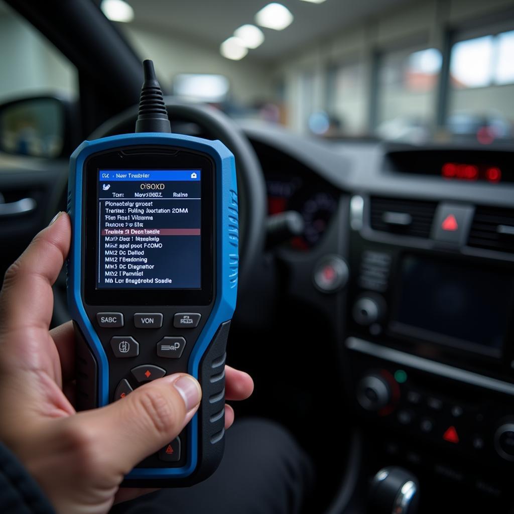 Car Diagnostic Scanner Connected to Car