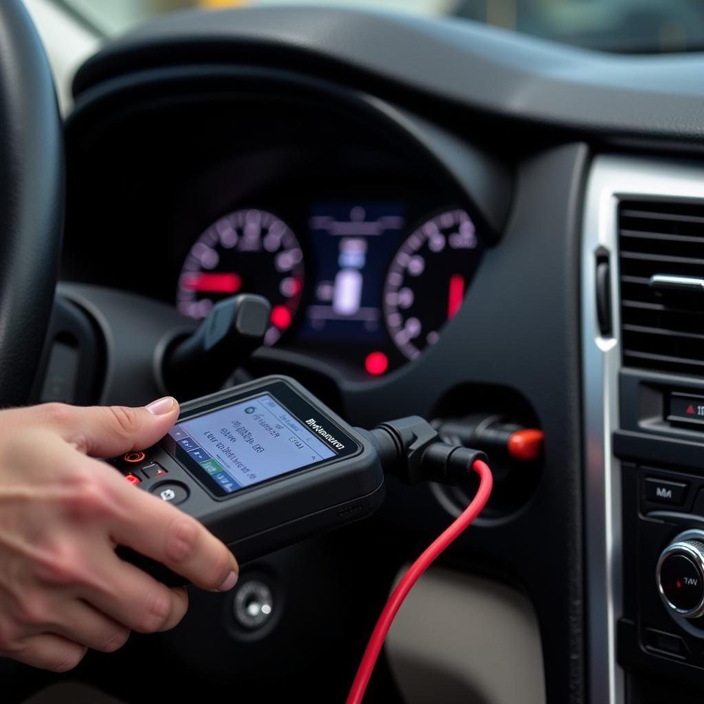 Car Diagnostic Scanner Connected to OBD-II Port