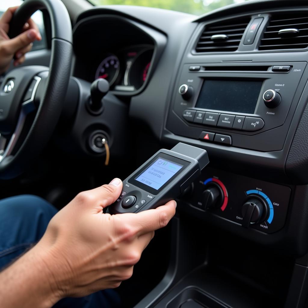 Car diagnostic scanner connected to OBD port