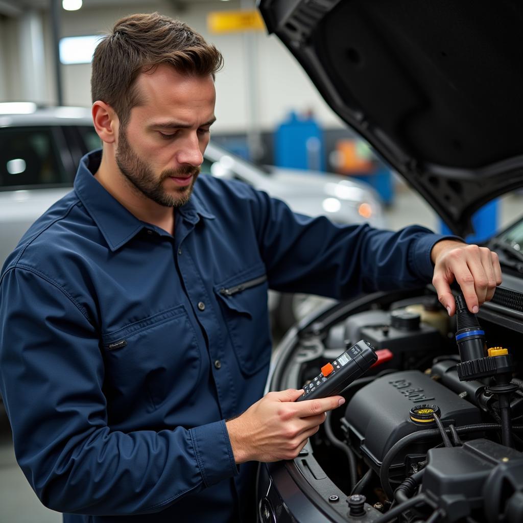 Car diagnostic scanner being used in a Hockley repair shop