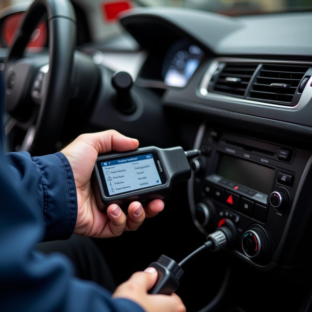 Mechanic Using Diagnostic Scanner on a Vehicle in Winsford