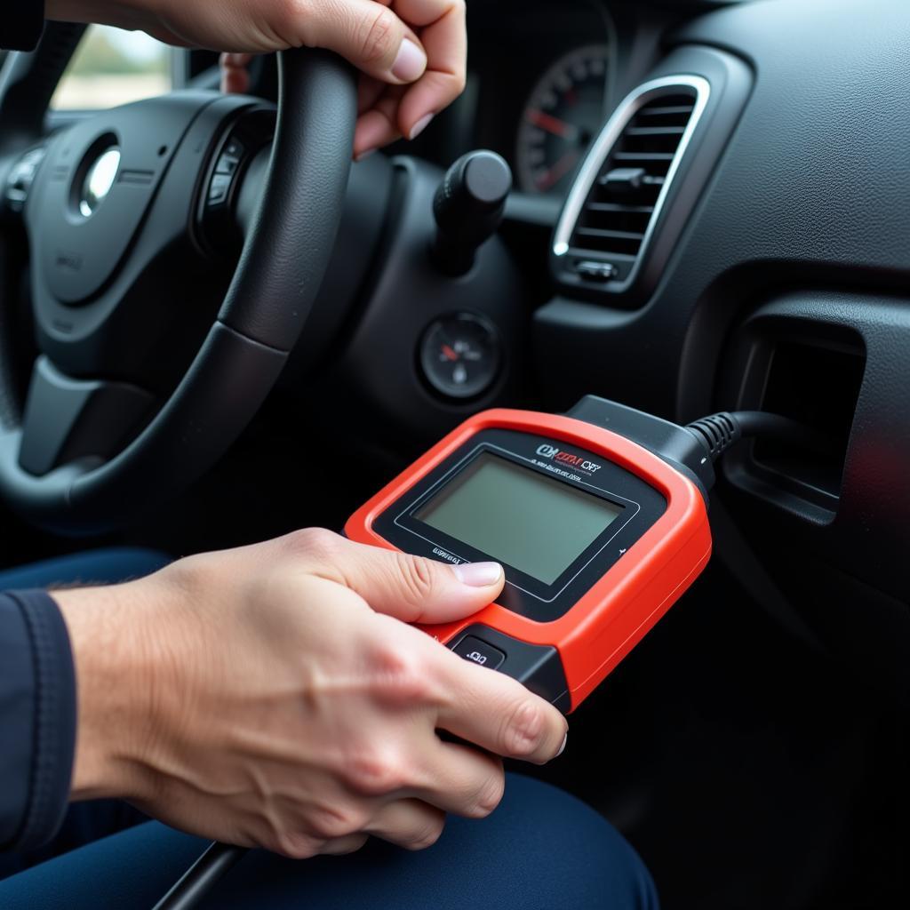 Mechanic using a car diagnostic scanner in Matteson