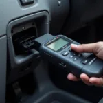 Car diagnostic scanner plugged into a car's OBD-II port