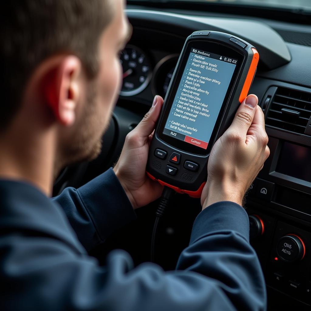 Car diagnostic scanner showing engine problems