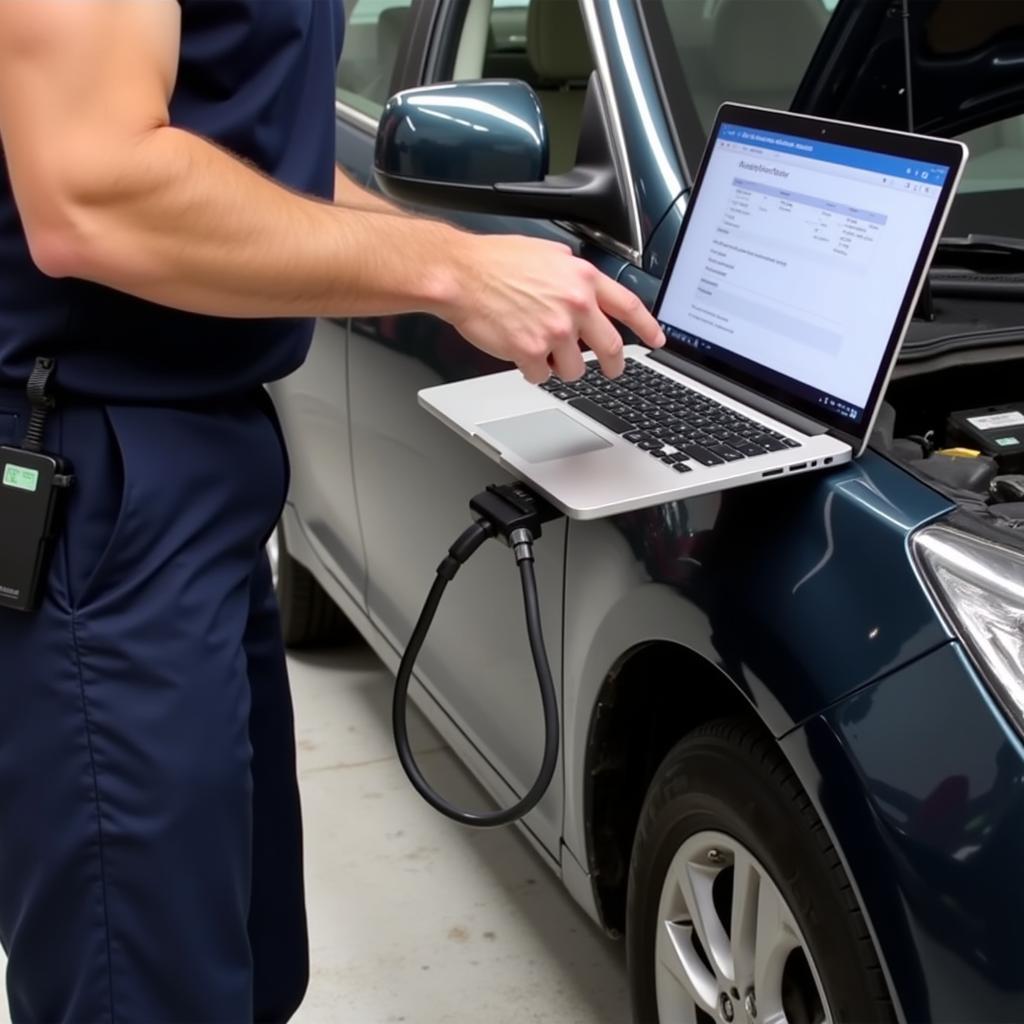 Laptop Connected for Car Diagnostics