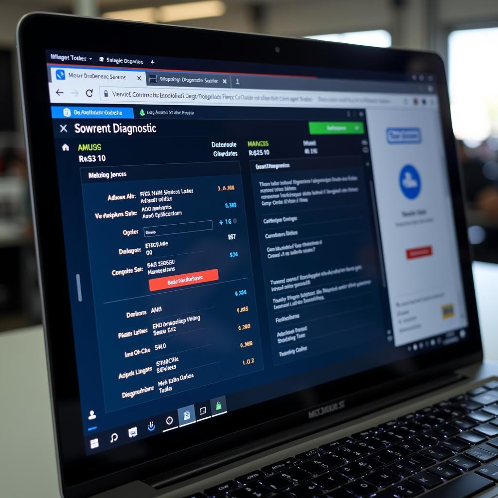Car diagnostic software interface displayed on a laptop screen