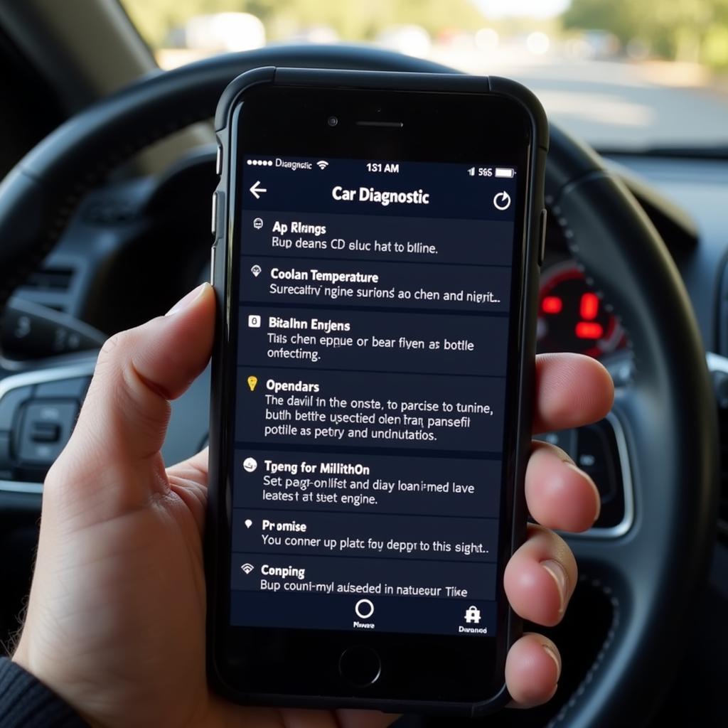 Car diagnostic software displayed on a smartphone