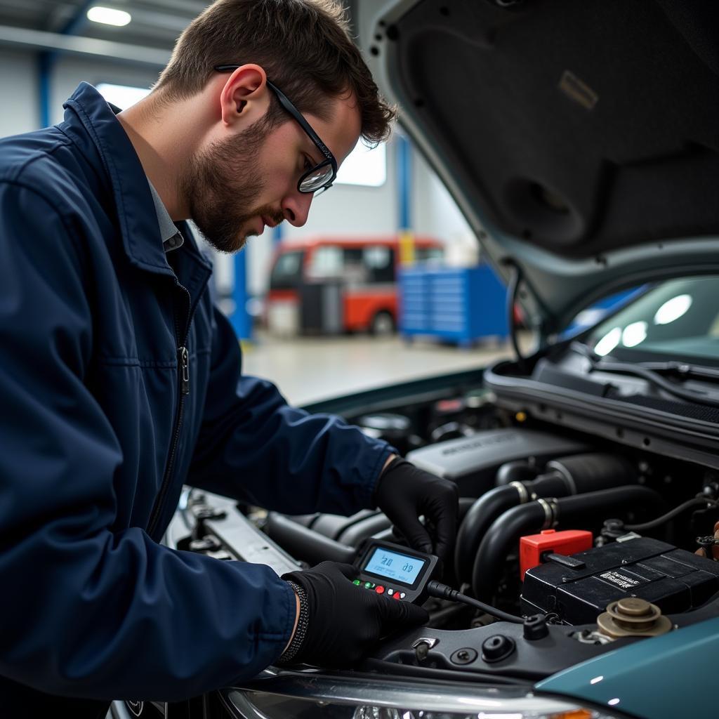 Car Diagnostic Specialist Checking Engine