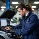 Skilled Technician Performing Car Diagnostics