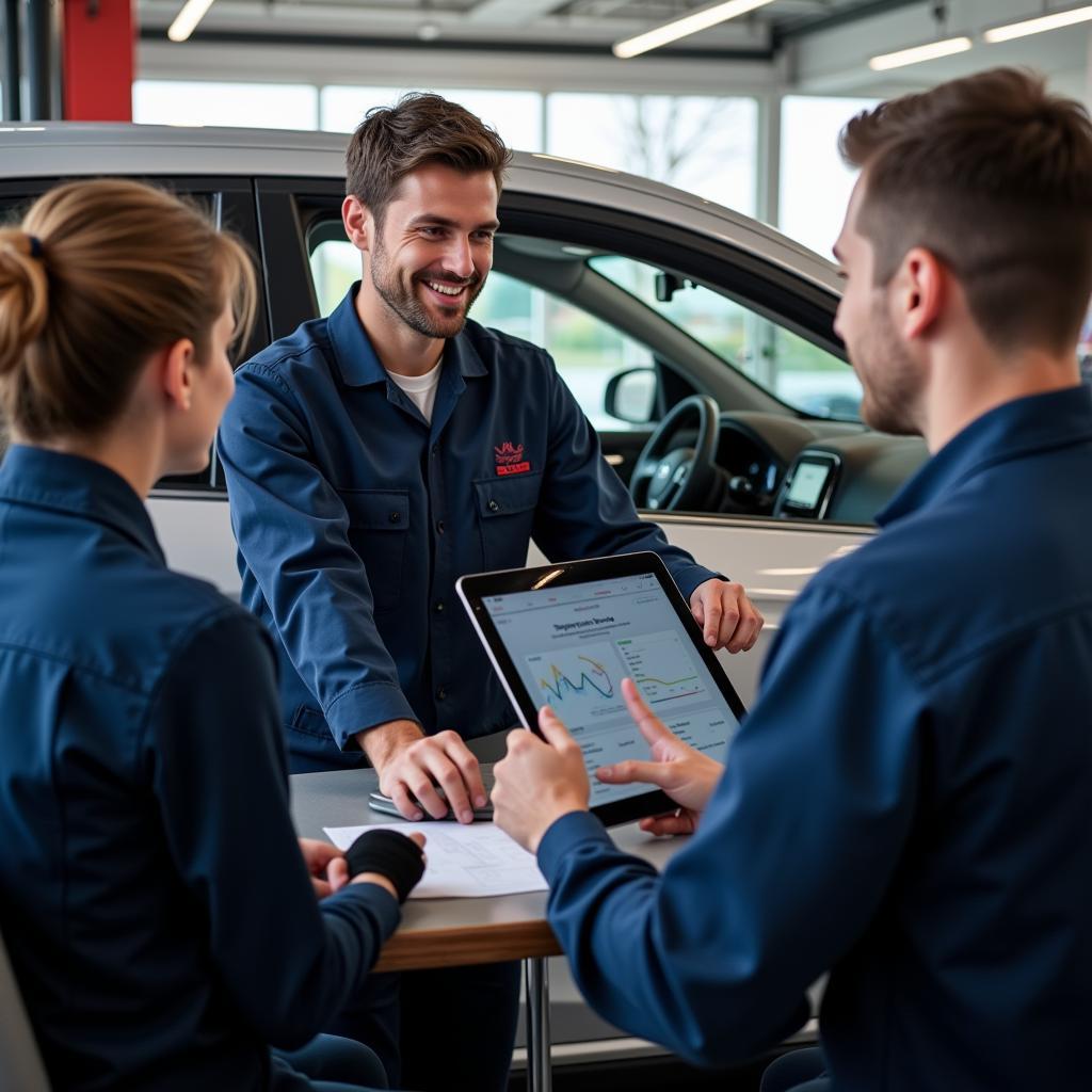 Car Diagnostic Technician Explaining Results to Customer