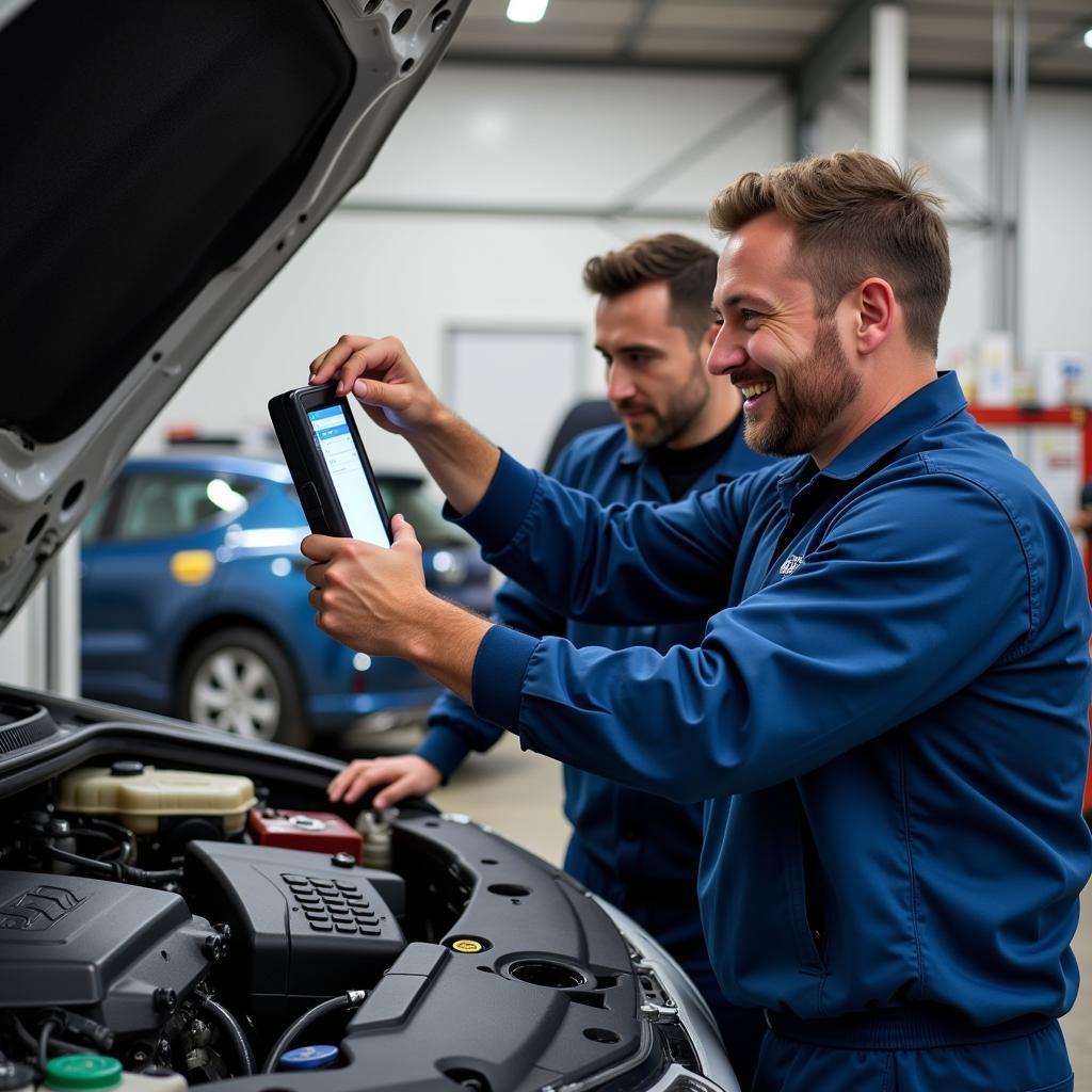  Car Diagnostic Technician Explaining Results to Customer 