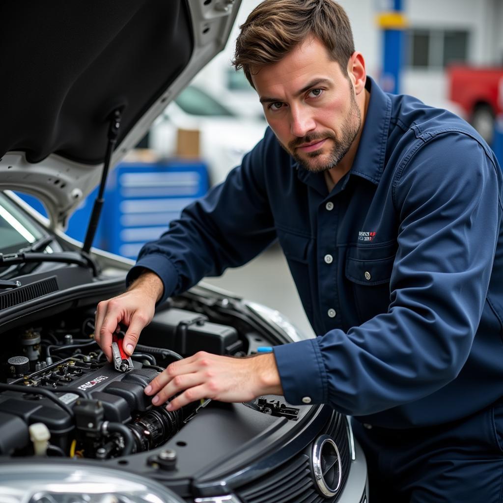 Car Diagnostic Technician Repairing Engine