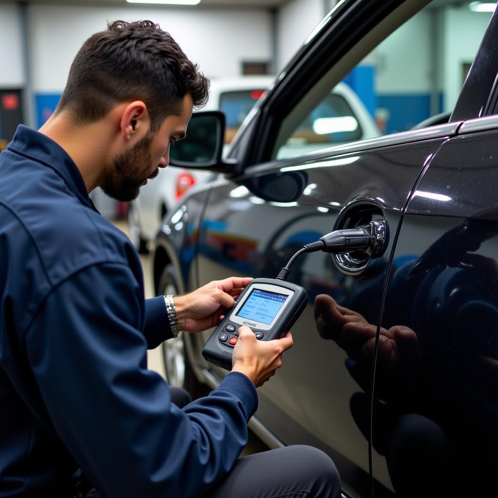 Skilled Technician Performing Car Diagnostic Test