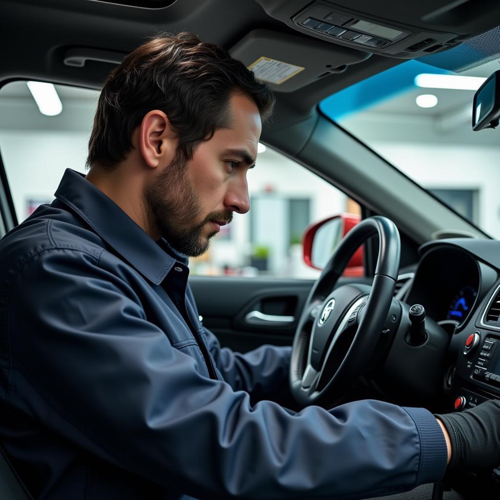 Experienced Car Diagnostic Technician at Work