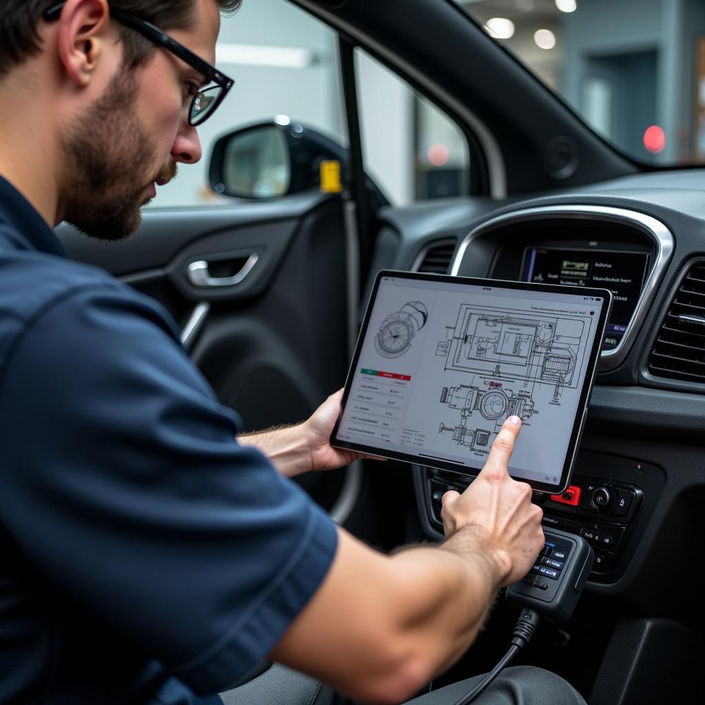 Car Diagnostic Technician Working on a Vehicle