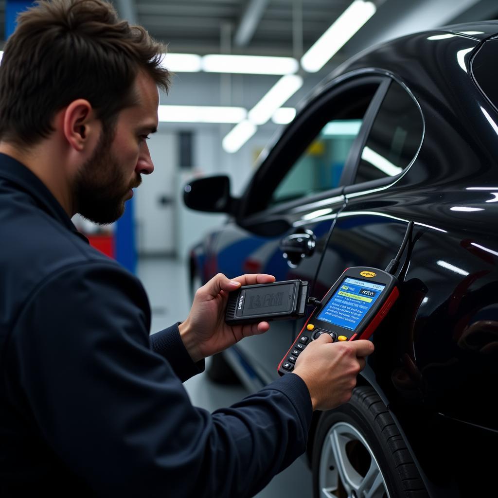 Mechanic Performing a Car Diagnostic Test